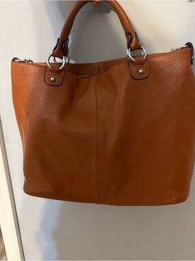 Kattee Cowhide Leather Tote Handbag - Burned Orange